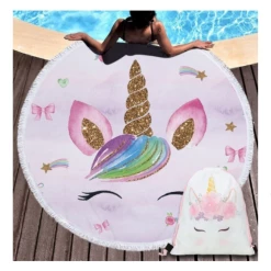 AliExpress Home & Garden Large Round Unicorn Beach Towel Picnic Blanket Wall Tapestry With String Bag Set