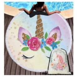 AliExpress Home & Garden Large Round Unicorn Beach Towel Picnic Blanket Wall Tapestry With String Bag Set
