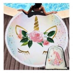 AliExpress Home & Garden Large Round Unicorn Beach Towel Picnic Blanket Wall Tapestry With String Bag Set