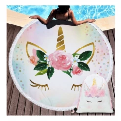 AliExpress Home & Garden Large Round Unicorn Beach Towel Picnic Blanket Wall Tapestry With String Bag Set