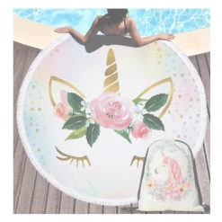 AliExpress Home & Garden Large Round Unicorn Beach Towel Picnic Blanket Wall Tapestry With String Bag Set