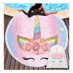 AliExpress Home & Garden Large Round Unicorn Beach Towel Picnic Blanket Wall Tapestry With String Bag Set