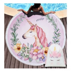 AliExpress Home & Garden Large Round Unicorn Beach Towel Picnic Blanket Wall Tapestry With String Bag Set
