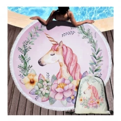 AliExpress Home & Garden Large Round Unicorn Beach Towel Picnic Blanket Wall Tapestry With String Bag Set