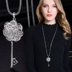 Crazy Crazy & More Crazy Deals Silver & Crystal Flower Key Fashion Ladies Necklace Fashion Jewelry