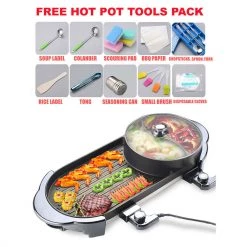 Crazy Crazy & More Crazy Deals Teppanyaki BBQ Grill Cooking Plate And Steamboat Hotpot With 12 Untensils
