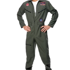 Crazy Costume Deals Mens Top Gun Costume Retro Men Aviator Pilot 1980s 80s Military Jumpsuit Uniform Costumes