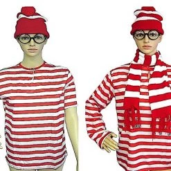 Aussie Toys Wheres Wally Long Sleeve Shirt Beanie Hat Scarf Glasses Adult Mens Ladies Full Costume