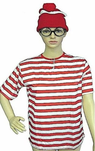 Aussie Toys Wheres Wally Short Sleeve Shirt Beanie Hat & Glasses Adult Mens Ladies Full Costume Costume Accessories 1 Aussie Toys Wheres Wally Short Sleeve Shirt Beanie Hat & Glasses Adult Mens Ladies Full Costume Costume Accessories