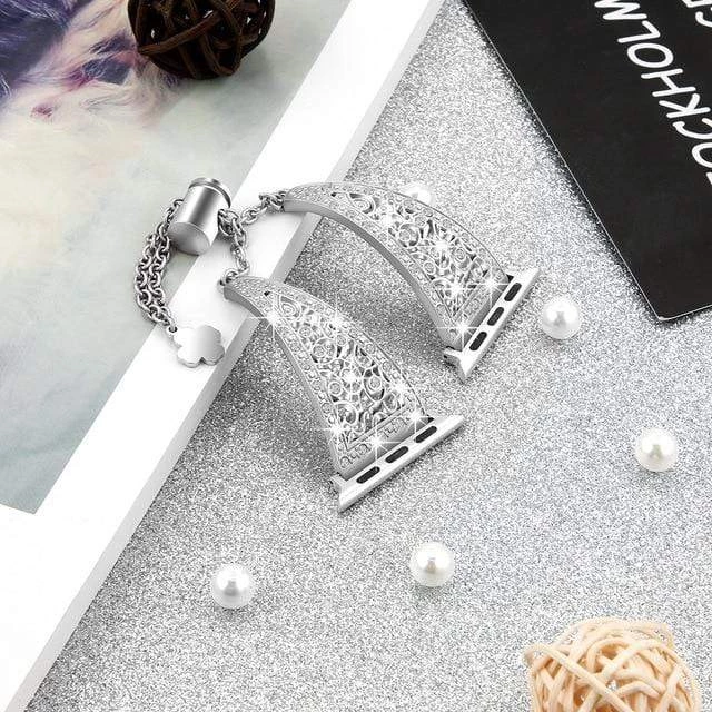 Elegancensplendour Fashion Jewelry Tesoro Rhinestone Stainless Steel Apple Watch Bracelet Strap 3 Elegancensplendour Fashion Jewelry Tesoro Rhinestone Stainless Steel Apple Watch Bracelet Strap