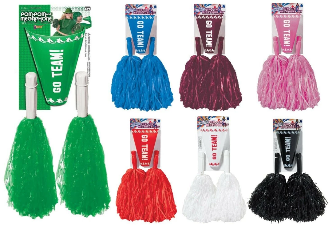 Morris Costumes Cheerleader Costume Pom Pom & Megaphone Pink Red White Black Blue Green Burgundy Costume Accessories 1 Morris Costumes Cheerleader Costume Pom Pom & Megaphone Pink Red White Black Blue Green Burgundy Costume Accessories