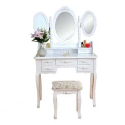 Ebay Vanity Dressing Table With Tri-Folding Mirror & 7 Drawers Plus Padded Stool Make Up Table Home & Garden